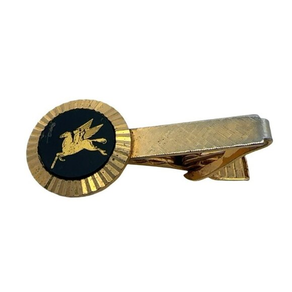 Vintage Mobile Gas Pegasus Logo Gold Tone & Black Enamel Tie Bar Clip! 6 - Picture 1 of 5